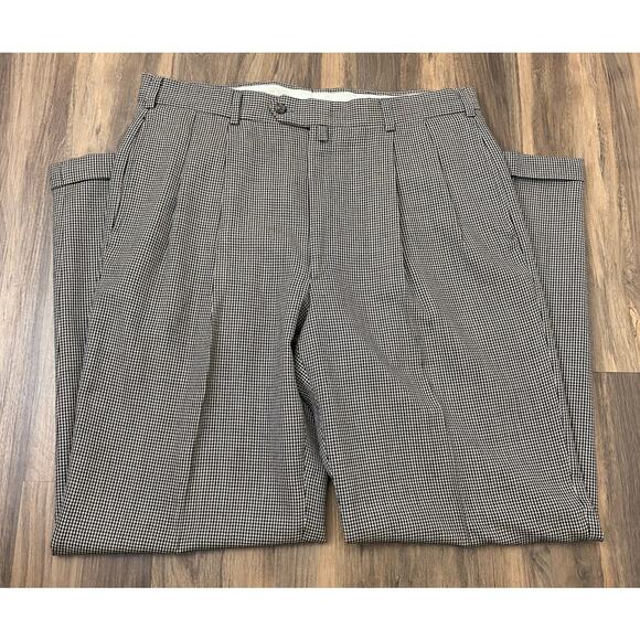 VTG Men Tommy Hilfiger Pure Wool houndstooth plaid pleated cuffed dress pants 36 - Picture 1 of 5